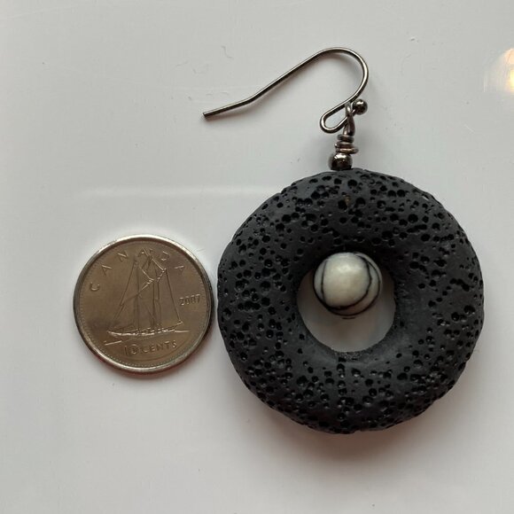 Black Lava & Spider Web Jasper Donut Earrings - Picture 6 of 10